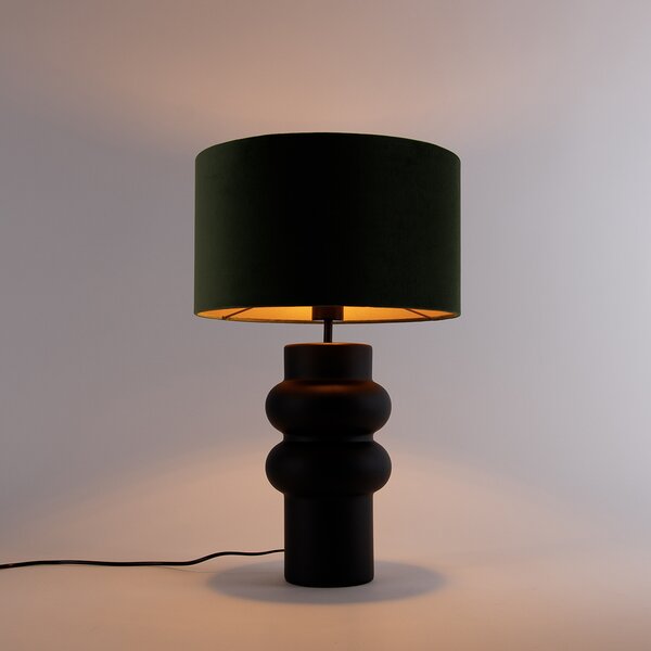 Dizajnová stolná lampa čierna zamatový tienidlo zelená so zlatom 35 cm - Alisia