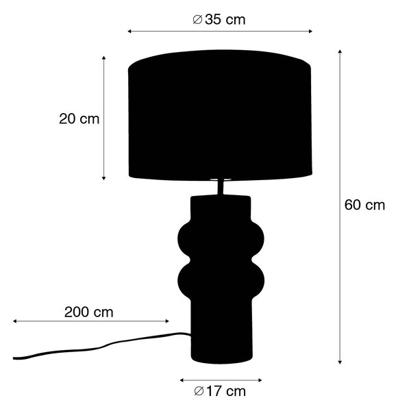 Dizajnová stolná lampa čierna s tienidlom z čierneho zamatu so zlatom 35 cm - Alisia