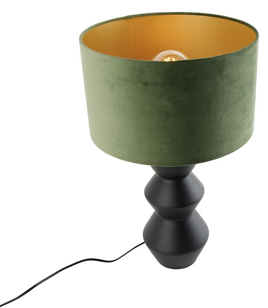 Dizajnová stolná lampa čierna s tienidlom z čierneho zamatu zelená so zlatom 35 cm - Alisia