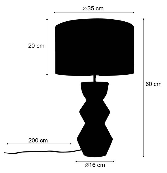 Dizajnová stolová lampa s čiernym zamatovým tienidlom taupe so zlatom 35 cm - Alisia