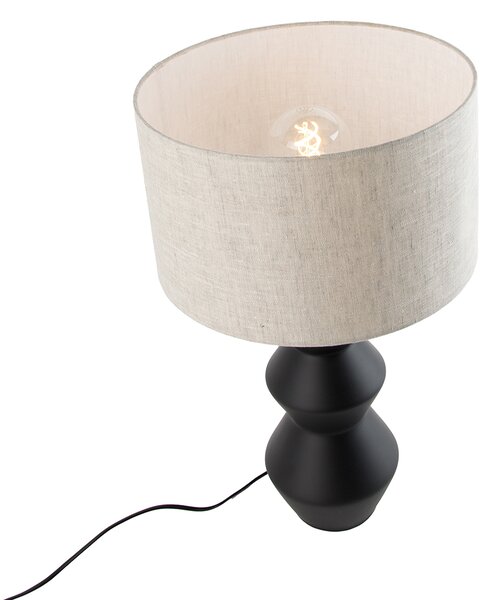 Dizajnová stolná lampa čierna s tienidlom z látky svetlosivý 35 cm - Alisia