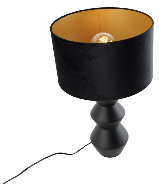 Dizajnová stolná lampa čierna s tienidlom z velúru čierna so zlatom 35 cm - Alisia