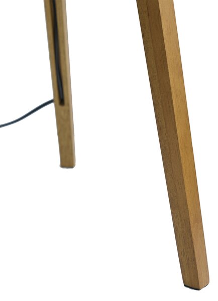 Drevená stojaca lampa s béžovým a bielym pruhovaným tienidlom 50 cm - Tripod Classic