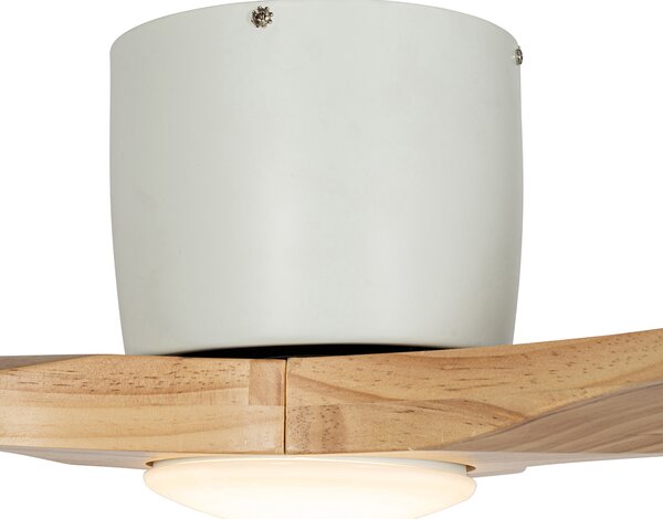 Stropný ventilátor biely s drevom 131,5 cm vrátane LED stmievateľný s diaľkovým ovládaním - Jerri