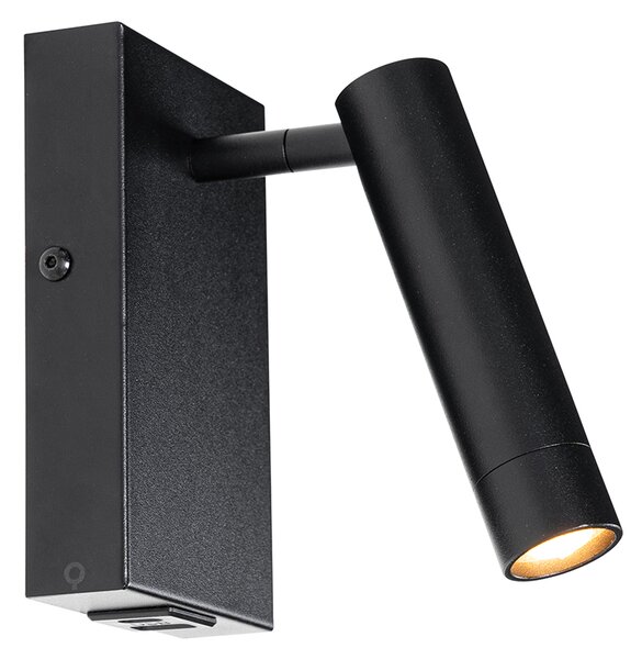 Moderná nástenná lampa čierna s nastaviteľným USB - Croft