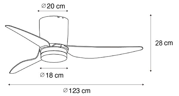 Stropný ventilátor čierny 123 cm vrátane LED stmievateľný s diaľkovým ovládaním - Patty
