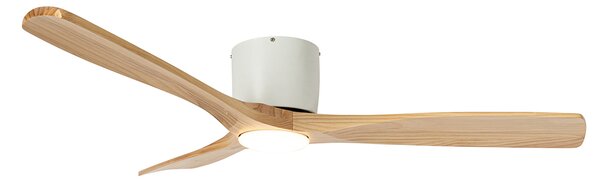 Stropný ventilátor biely s drevom 131,5 cm vrátane LED stmievateľný s diaľkovým ovládaním - Jerri