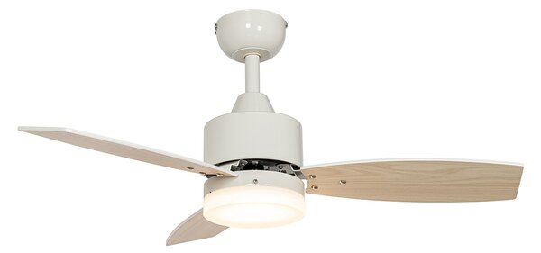 Vonkajší stropný ventilátor biely s potlačou dreva 91,3 cm vrátane LED stmievateľný s diaľkovým ovládaním IP44 - Toledo