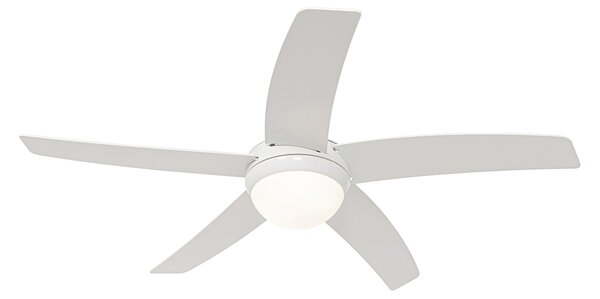 Inteligentný stropný ventilátor biely s drevenou potlačou 132 cm vrátane LED stmievateľného s diaľkovým ovládaním - Cool