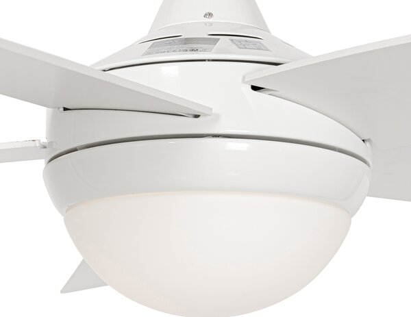 Inteligentný stropný ventilátor biely s drevenou potlačou 132 cm vrátane LED stmievateľného s diaľkovým ovládaním - Cool