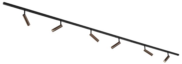 Moderný koľajnicový systém s 6 tmavo bronzovými bodovými svetlami 1-fázový - Slimline Uzzy