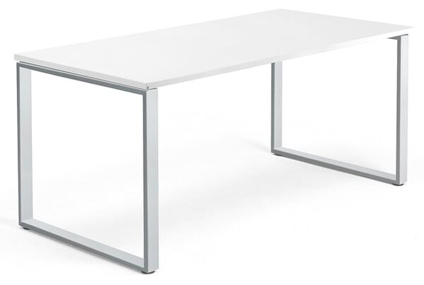 Kancelársky pracovný stôl QBUS, O-rám, 1600x800 mm, biela/strieborná