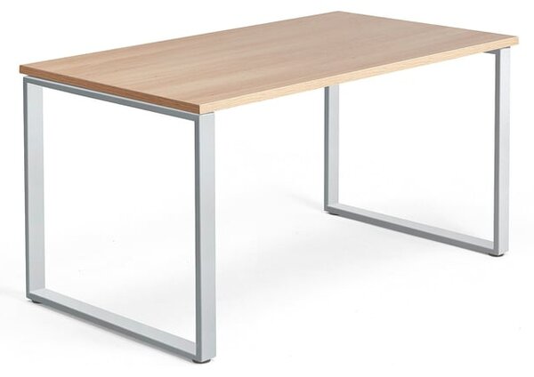 Kancelársky pracovný stôl QBUS, O-rám, 1400x800 mm, dub/strieborná