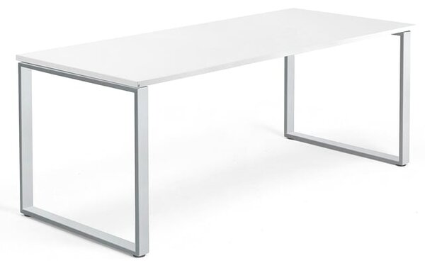 Kancelársky pracovný stôl QBUS, O-rám, 1800x800 mm, biela/strieborná