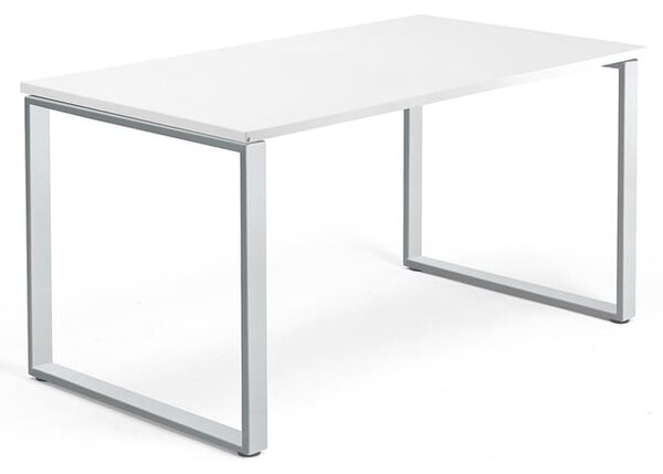 Kancelársky pracovný stôl QBUS, O-rám, 1400x800 mm, biela/strieborná