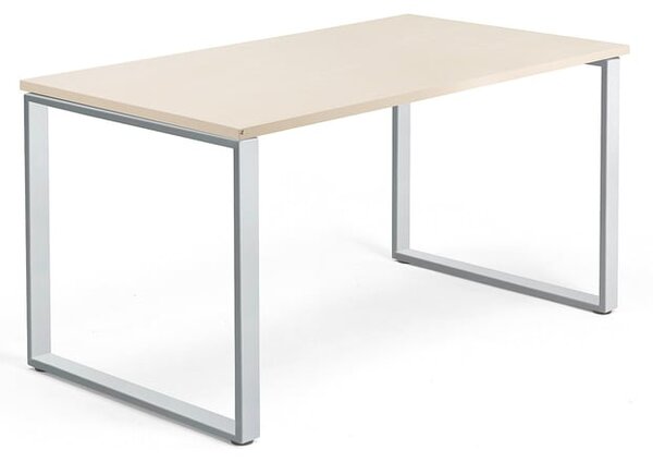 Kancelársky pracovný stôl QBUS, O-rám, 1400x800 mm, breza/strieborná