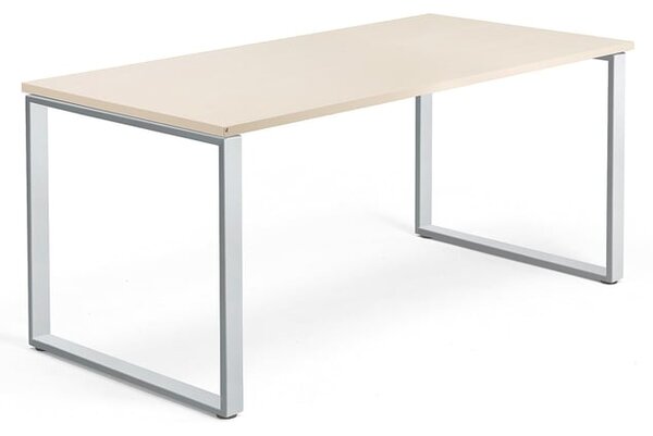Kancelársky pracovný stôl QBUS, O-rám, 1600x800 mm, breza/strieborná