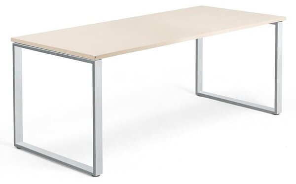 Kancelársky pracovný stôl QBUS, O-rám, 1800x800 mm, breza/strieborná