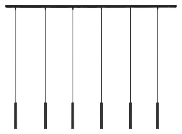 Moderný koľajnicový systém s 6 čiernymi závesnými svetlami 1-fázový - Slimline Keno