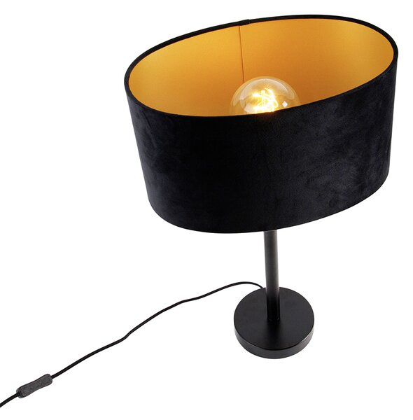Stolová lampa čierna s oválnym zamatovým tienidlom čiernym 35 cm - Simplo