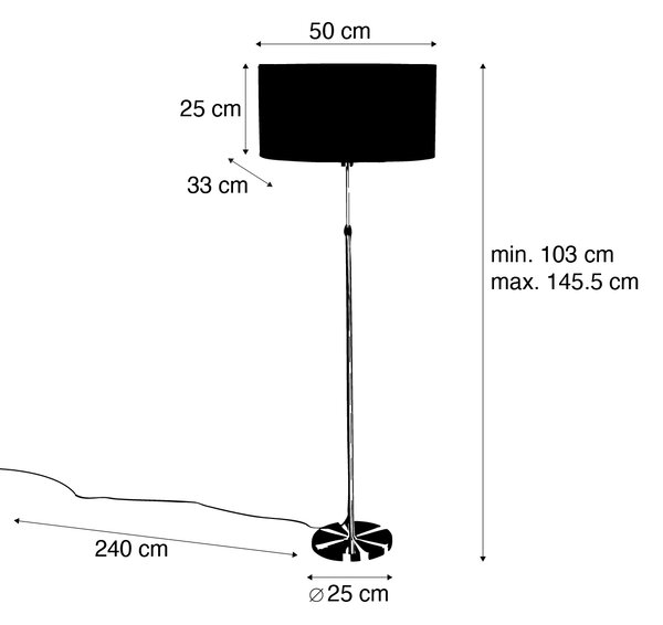 Stojacia lampa bronzová s oválnym zamatovým tienidlom s dizajnom listov 50 cm - Parte