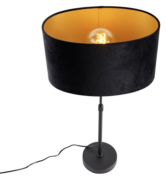 Stolová lampa čierna s oválnym zamatovým tienidlom čiernym 35 cm - Parte