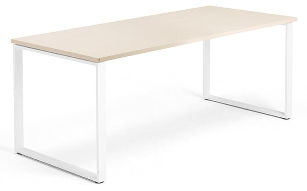 Kancelársky pracovný stôl QBUS, O-rám, 1800x800 mm, breza/biela