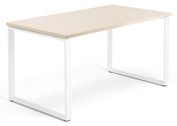 Kancelársky pracovný stôl QBUS, O-rám, 1400x800 mm, breza/biela
