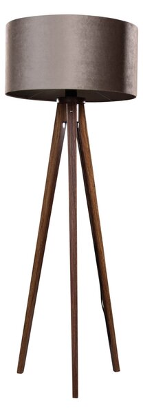 Stojacia lampa na troch nohách z orechového dreva s tienidlom z taupe zamatu 50 cm - Tripod Classic