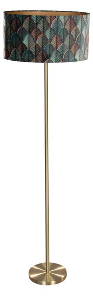 Stojacia lampa mosadz s oválnym zamatovým tienidlom s dizajnom listov 50 cm - Simplo