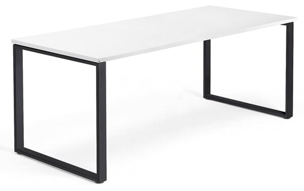 Kancelársky pracovný stôl QBUS, O-rám, 1800x800 mm, biela/čierna