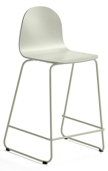 Barová stolička GANDER, s klzákmi, výška sedu 630 mm, lakovaná, zelenošedá