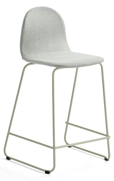 Barová stolička GANDER, s klzákmi, výška sedu 630 mm, čalúnená, zelenošedá
