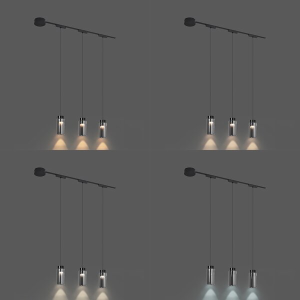 Moderný koľajnicový systém s 3 čiernymi závesnými svetlami 1-fázový - Magnetic Vance