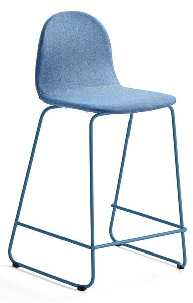 Barová stolička GANDER, s klzákmi, výška sedu 630 mm, čalúnená, modrá