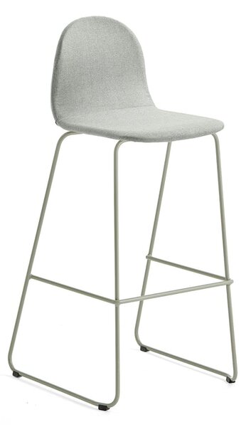 Barová stolička GANDER, s klzákmi, výška sedu 790 mm, čalúnená, zelenošedá