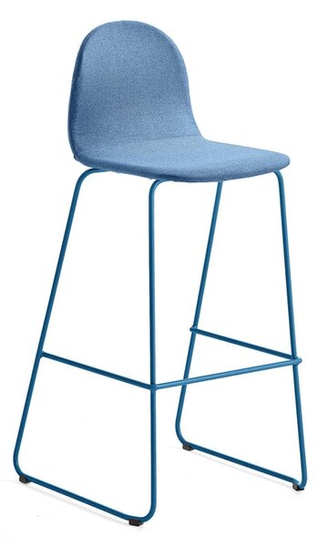 Barová stolička GANDER, s klzákmi, výška sedu 790 mm, čalúnená, modrá