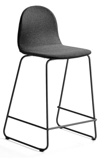 Barová stolička GANDER, s klzákmi, výška sedu 630 mm, čalúnená, čierna