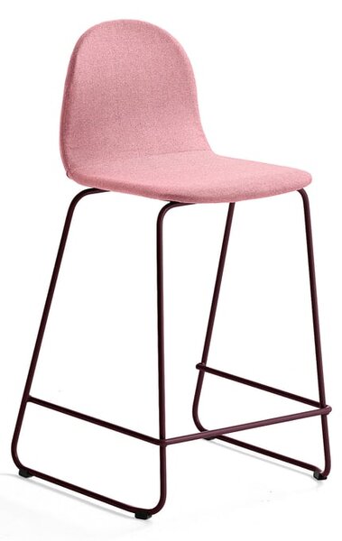 Barová stolička GANDER, s klzákmi, výška sedu 630 mm, čalúnená, červená