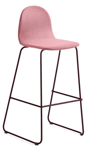 Barová stolička GANDER, s klzákmi, výška sedu 790 mm, čalúnená, červená