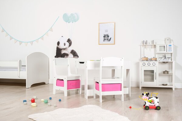 Ourbaby detský stôl so stoličkami s ružovými boxami