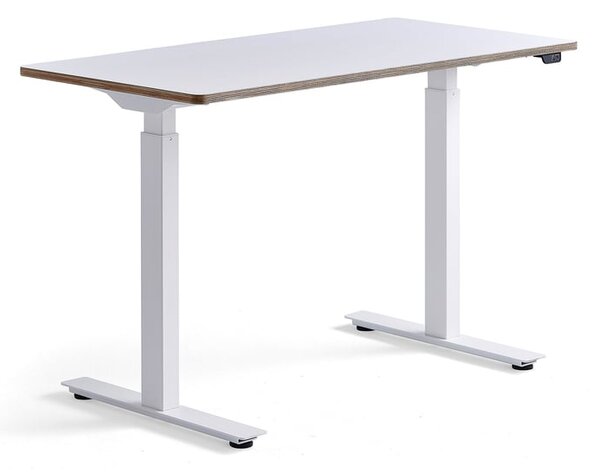 Výškovo nastaviteľný stôl NOVUS, 1200x600 mm, biely rám, biela doska