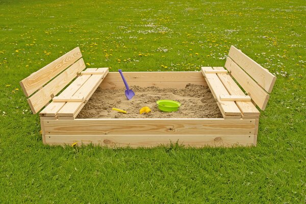 Uzatvárateľné detské pieskovisko s lavičkami - 120x120 cm Closeable sand box