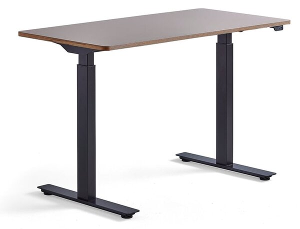 Výškovo nastaviteľný stôl NOVUS, 1200x600 mm, čierny rám, ílovošedá doska