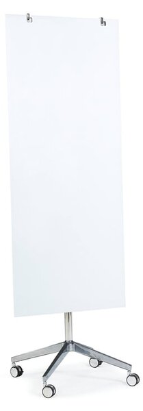 Sklenená magnetická tabuľa STELLA, s kolieskami, 650x1575 mm, biela