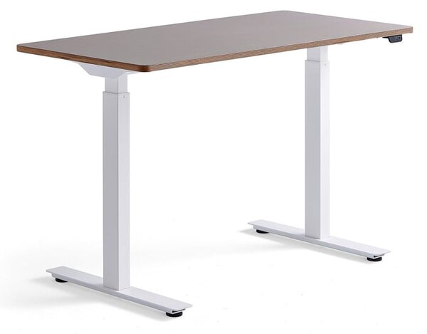 Výškovo nastaviteľný stôl NOVUS, 1200x600 mm, biely rám, ílovošedá doska