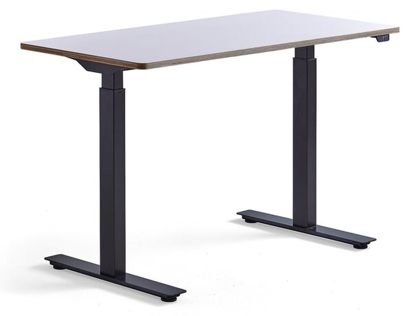 Výškovo nastaviteľný stôl NOVUS, 1200x600 mm, čierny rám, biela doska