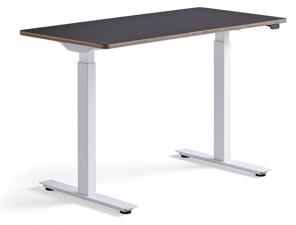 Výškovo nastaviteľný stôl NOVUS, 1200x600 mm, biely rám, čierna doska