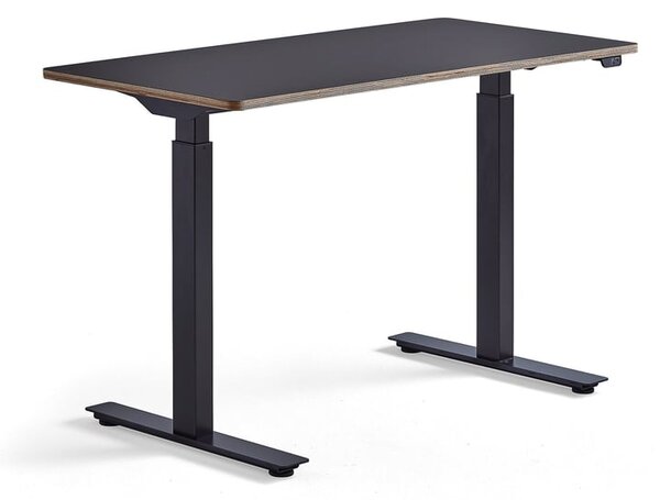 Výškovo nastaviteľný stôl NOVUS, 1200x600 mm, čierny rám, čierna doska