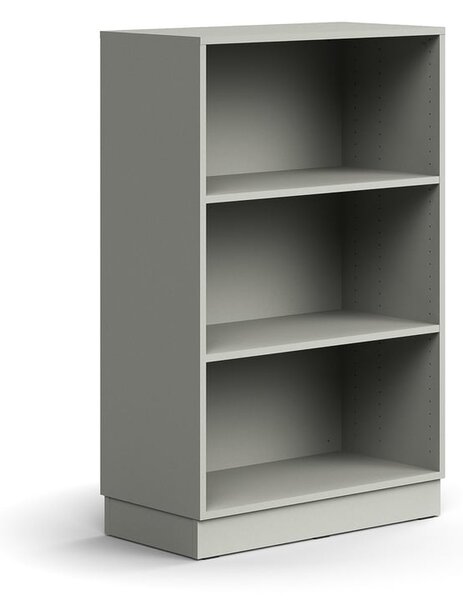 Knižnica QBUS, 2 police, so soklom, 1252x800x400 mm, svetlošedá